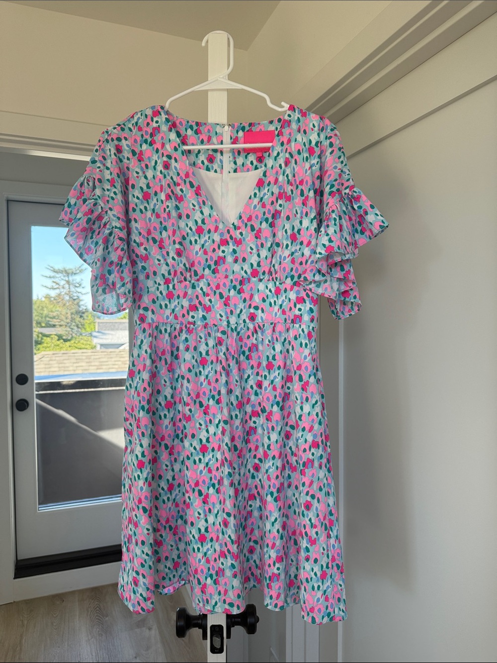 Lilly Pulitzer Women’s Pink & Teal Floral V-Neck Ruffle Dress